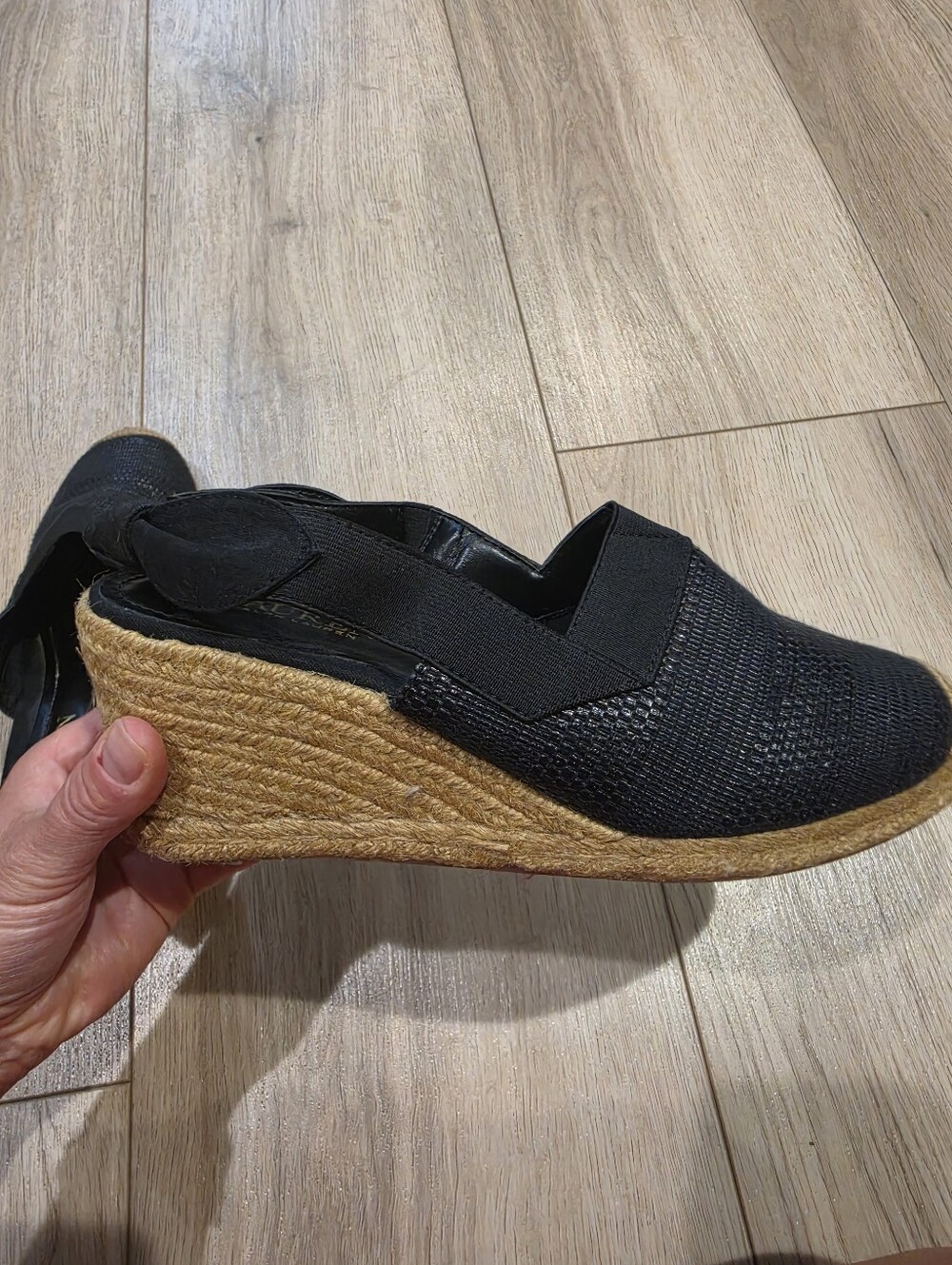 Lauren Ralph Lauren Black Espadrille Wedge Slingback Shoes Size 8 - Picture 4 of 9